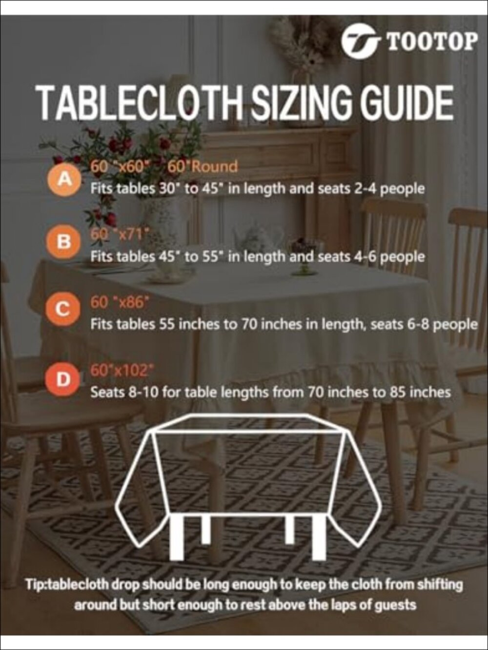 Linen Tablecloth 60x102 Ruffled Ruffle Dining Decor - Picture 6 of 6